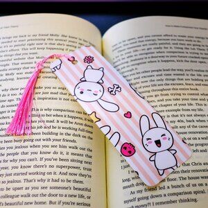 Handmade Anime Bunny Bookmark with Pink Tassel, trending, book, read, gift